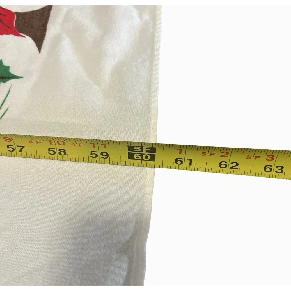 Vintage Christmas Tablecloth 52x60 Poinsettia Holly Candle Pinecone Holiday
